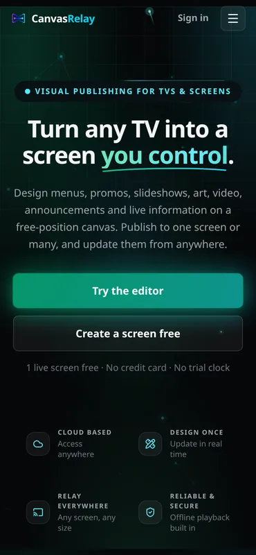 CanvasRelay mobile homepage