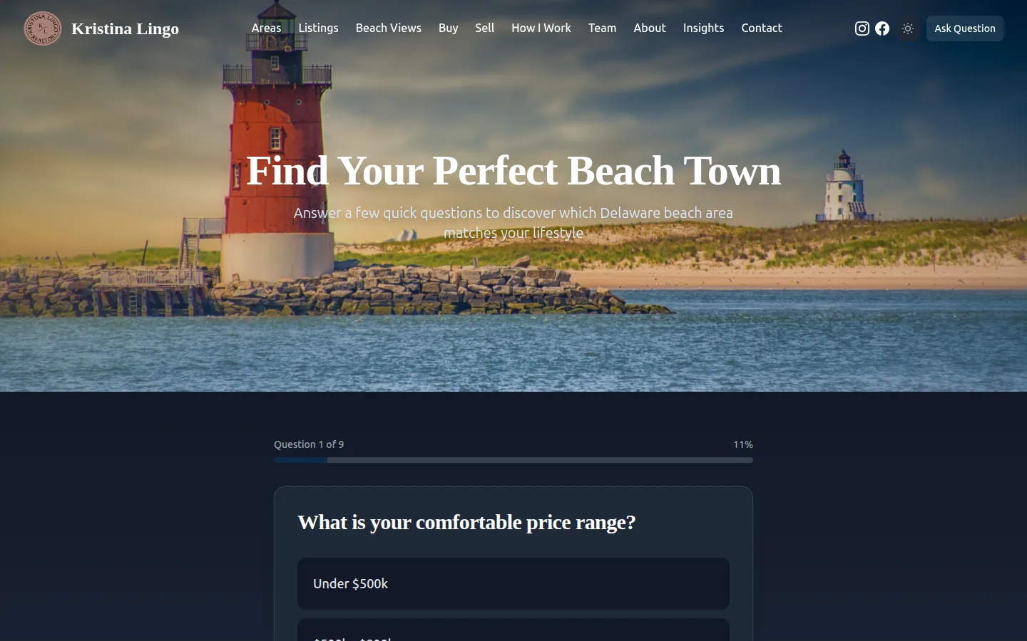 Nine-question beach-town matcher