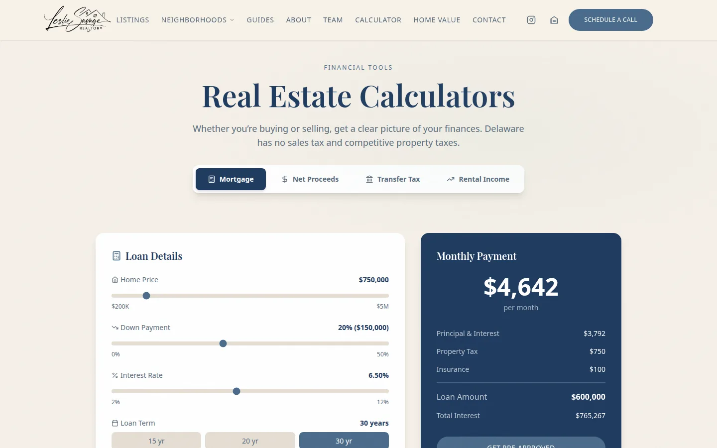 Four Delaware real-estate calculators