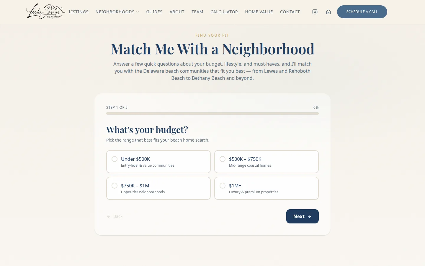 Five-factor neighborhood matching quiz